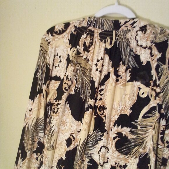 Belle Kim Gravel Blouse Women S Long Sleeve Soft Stretch Pattern Black Tan - Picture 14 of 15